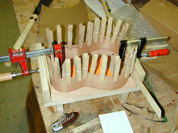 The obligatory photo of "all those clothespins specialluthiers' clamps 